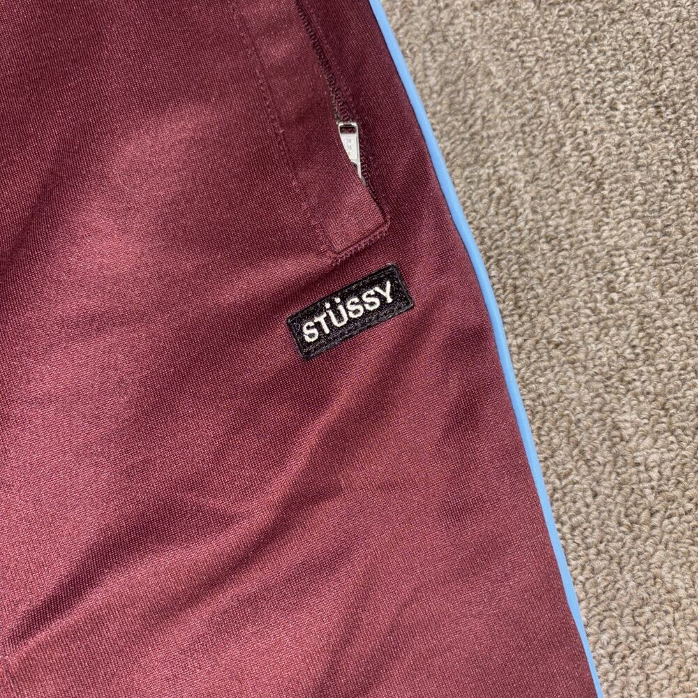 Vintage 90s Stussy Men’s Track Pants XL Brick Red Pinstripe - Picture 2 of 7